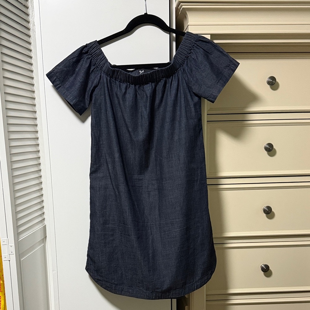 3x1 Dark Blue Denim off the shoulder dress